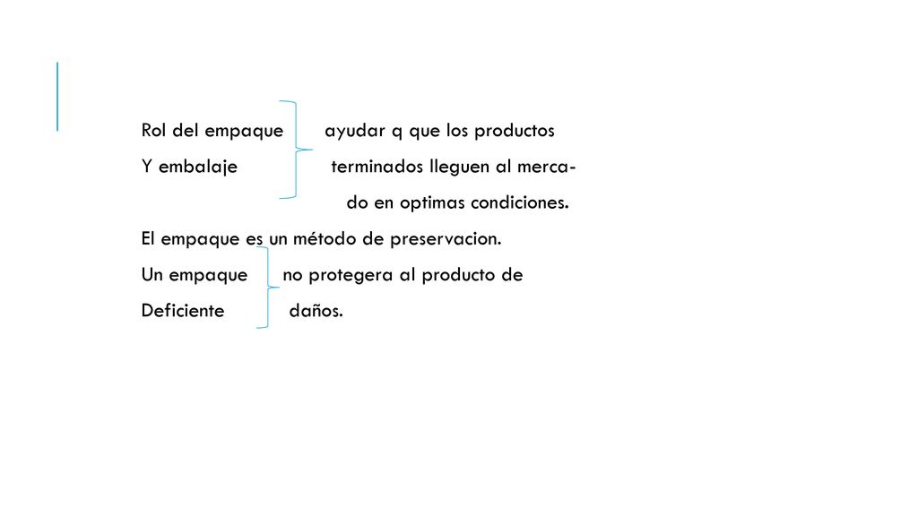 Rol del empaque ayudar q que los productos Y embalaje terminados lleguen al merca- do en optimas condiciones.