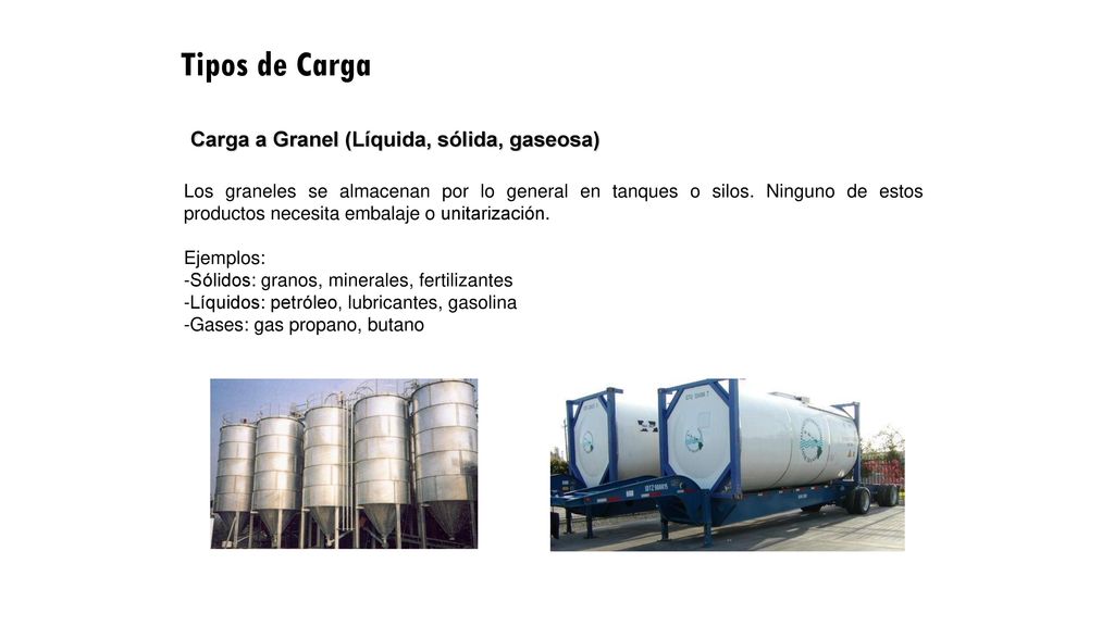 Tipos de Carga Carga a Granel (Líquida, sólida, gaseosa)