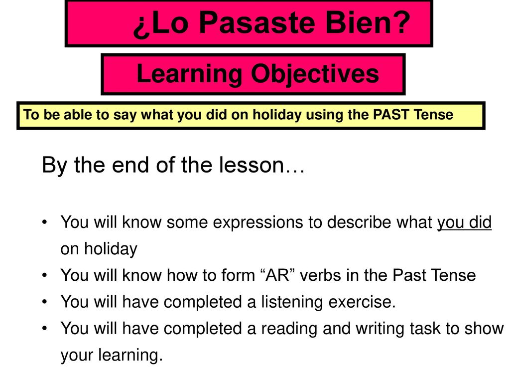 ¿Lo Pasaste Bien Learning Objectives By the end of the lesson…