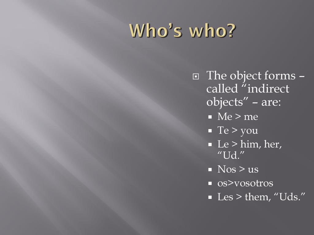 Who’s who The object forms – called indirect objects – are:
