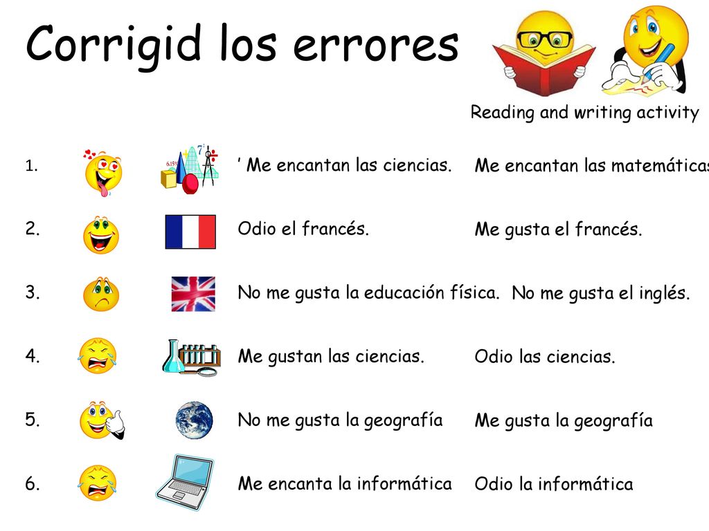 Corrigid los errores Reading and writing activity