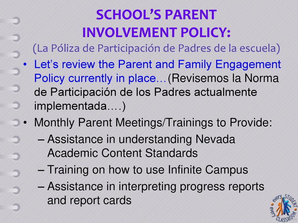 School’s Parent Involvement Policy: (La Póliza de Participación de Padres de la escuela)