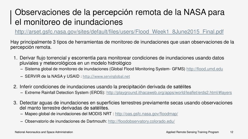 Observaciones de la percepción remota de la NASA para el monitoreo de inundaciones