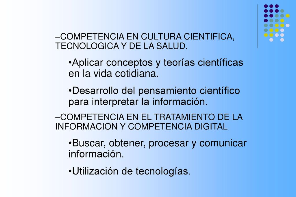 Aplicar conceptos y teorías científicas en la vida cotidiana.