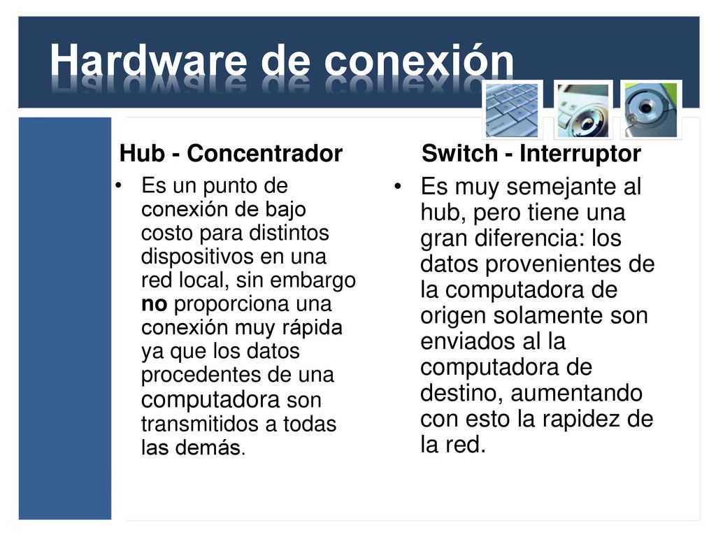 Hardware de conexión Hub - Concentrador Switch - Interruptor