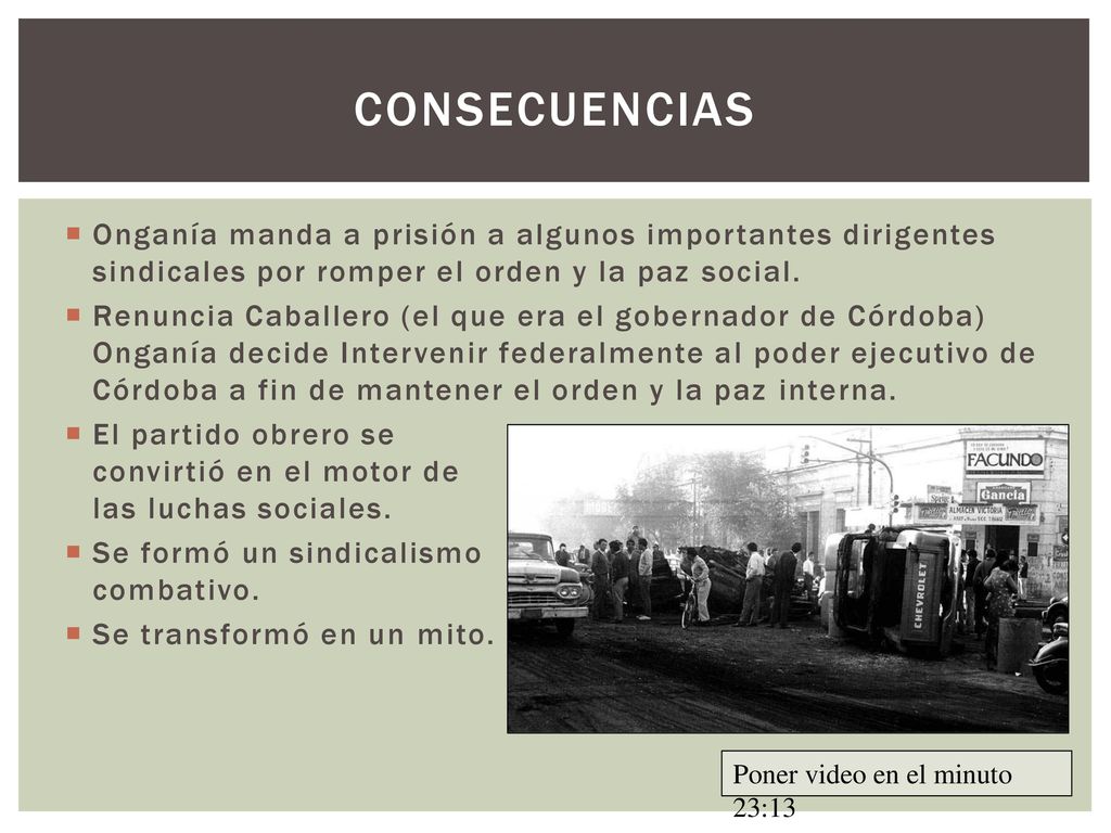 consecuencias Onganía manda a prisión a algunos importantes dirigentes sindicales por romper el orden y la paz social.