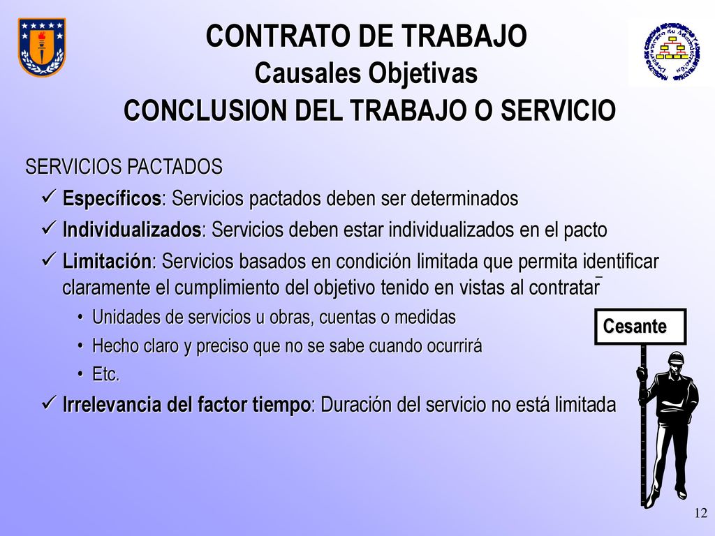CONTRATO DE TRABAJO Causales Objetivas CONCLUSION DEL TRABAJO O SERVICIO