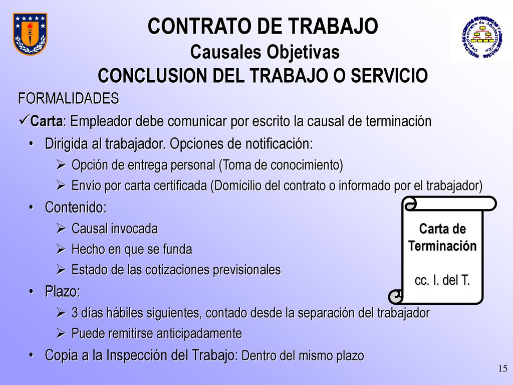 CONTRATO DE TRABAJO Causales Objetivas CONCLUSION DEL TRABAJO O SERVICIO