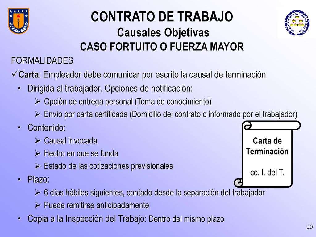 CONTRATO DE TRABAJO Causales Objetivas CASO FORTUITO O FUERZA MAYOR