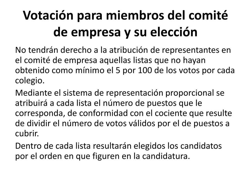 Votación para miembros del comité de empresa y su elección