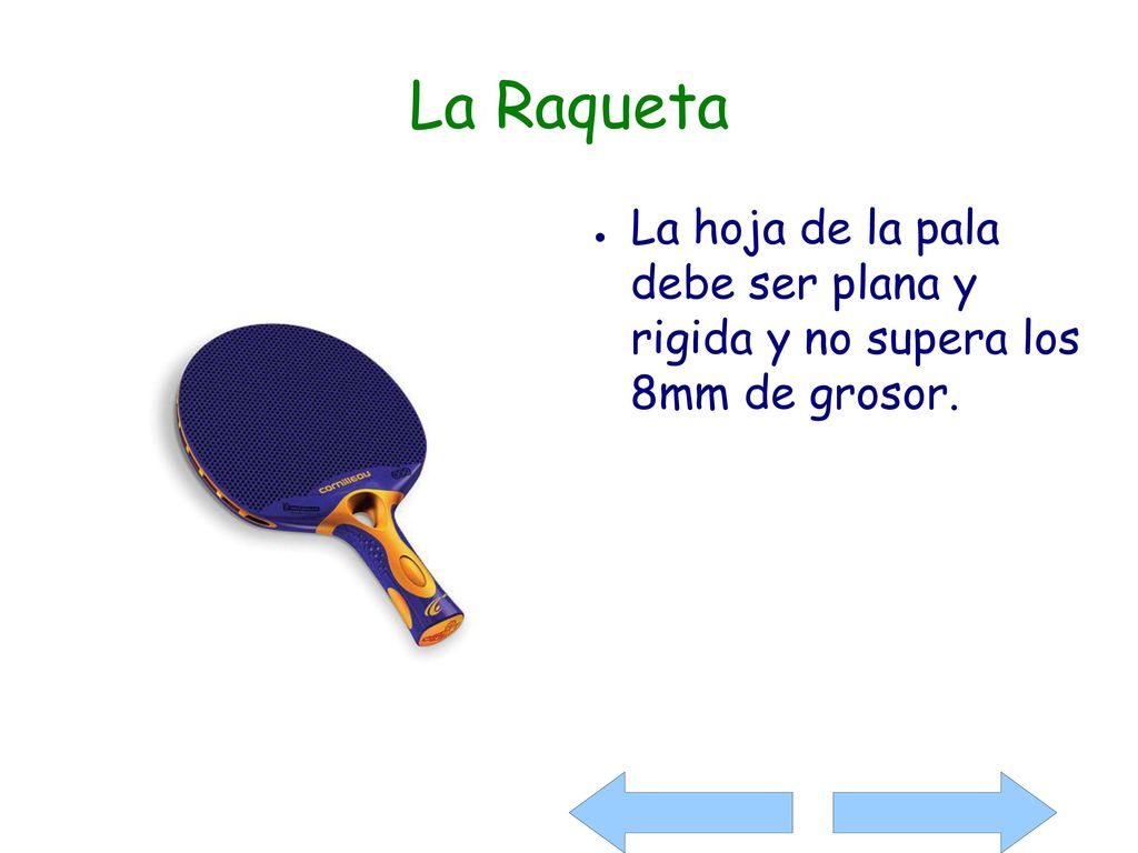 La Raqueta La hoja de la pala debe ser plana y rigida y no supera los 8mm de grosor.