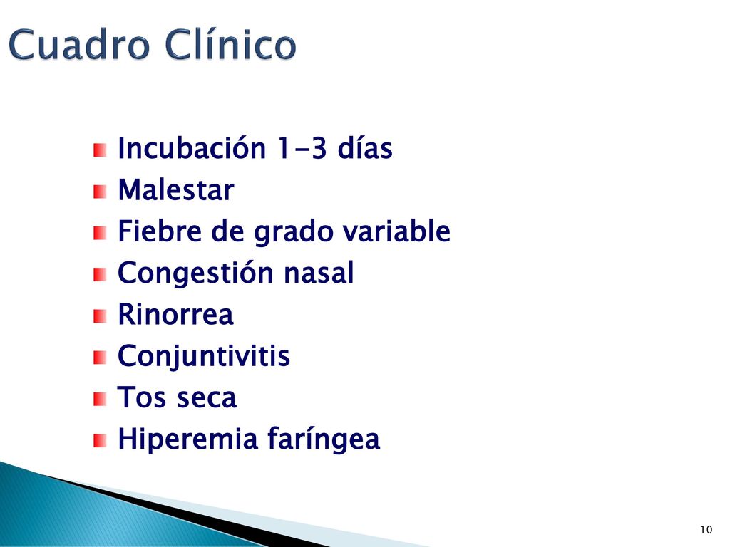 Cuadro Clínico Incubación 1-3 días Malestar Fiebre de grado variable