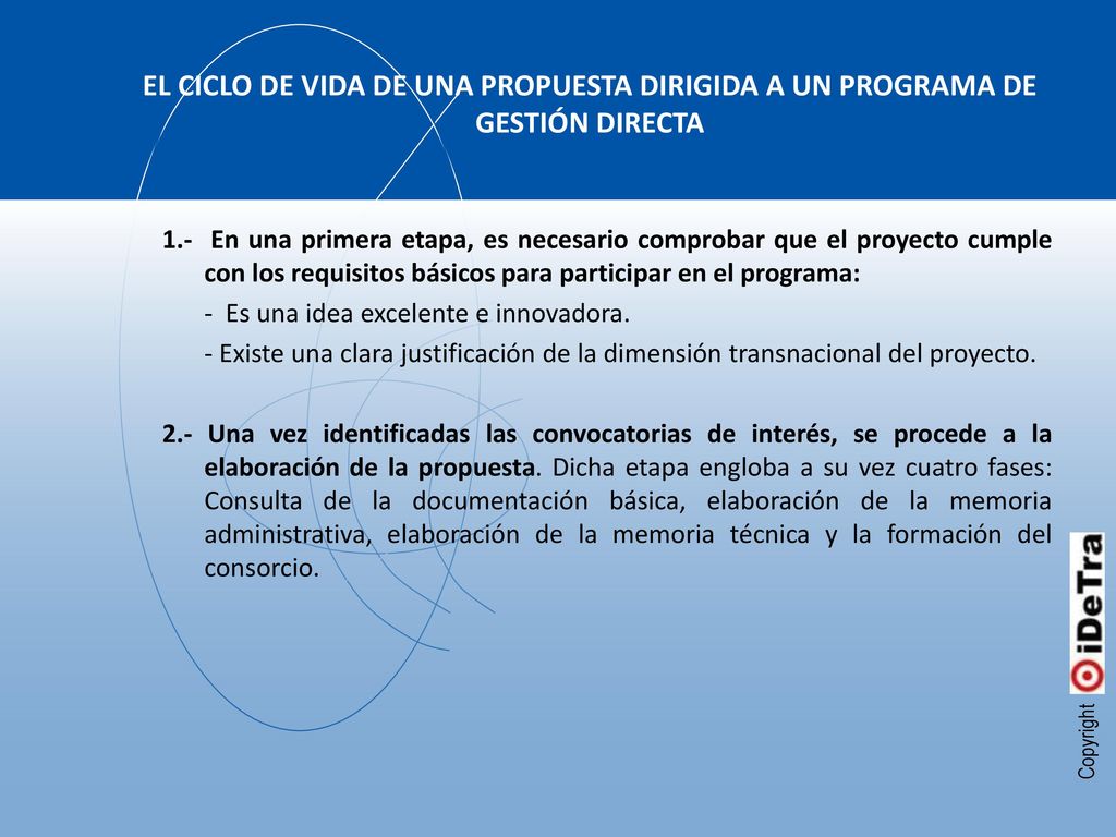 EL CICLO DE VIDA DE UNA PROPUESTA DIRIGIDA A UN PROGRAMA DE GESTIÓN DIRECTA