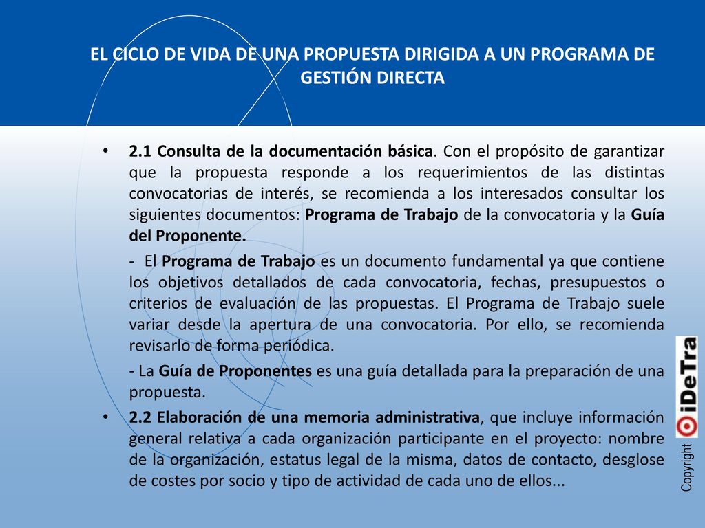 EL CICLO DE VIDA DE UNA PROPUESTA DIRIGIDA A UN PROGRAMA DE GESTIÓN DIRECTA