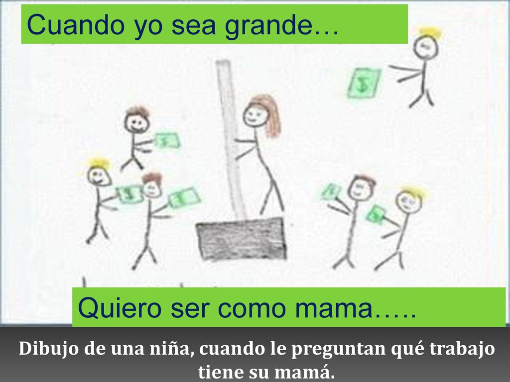 Dibujo de una niña, cuando le preguntan qué trabajo tiene su mamá.