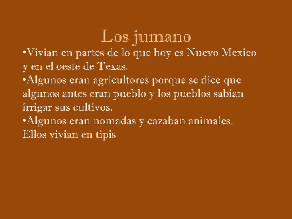 Los jumano Vivian en partes de lo que hoy es Nuevo Mexico y en el oeste de Texas.