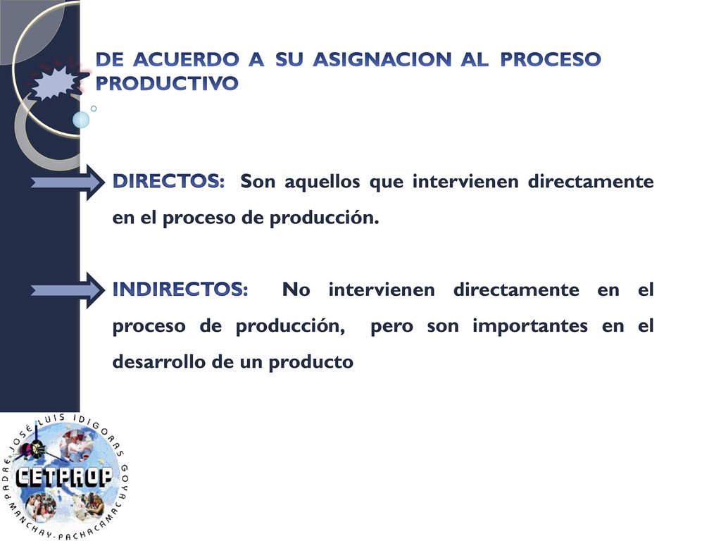 DE ACUERDO A SU ASIGNACION AL PROCESO PRODUCTIVO