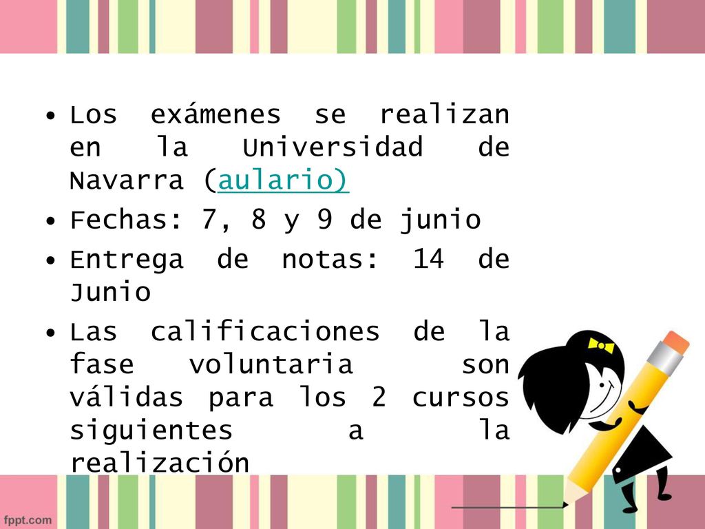 Los exámenes se realizan en la Universidad de Navarra (aulario)