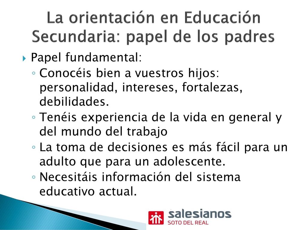 La orientación en Educación Secundaria: papel de los padres