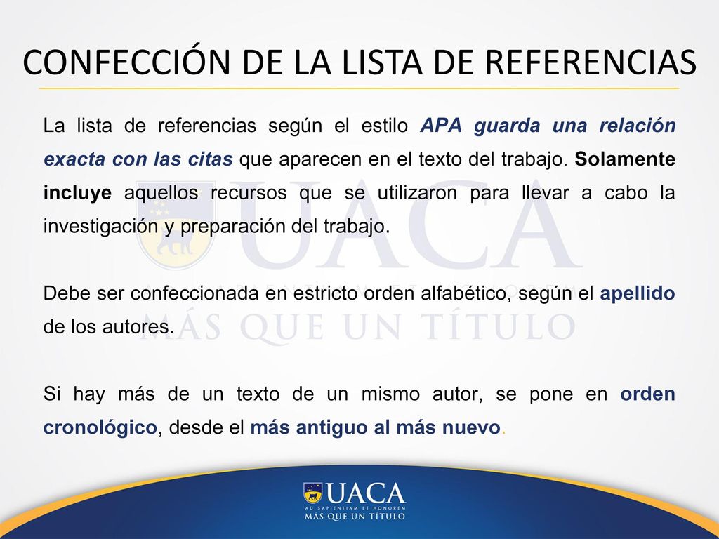 CONFECCIÓN DE LA LISTA DE REFERENCIAS