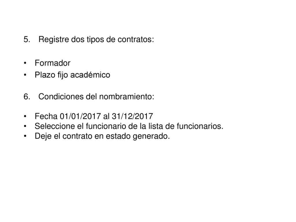 5. Registre dos tipos de contratos: