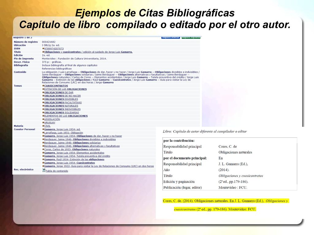 Ejemplos de Citas Bibliográficas Capítulo de libro compilado o editado por el otro autor.