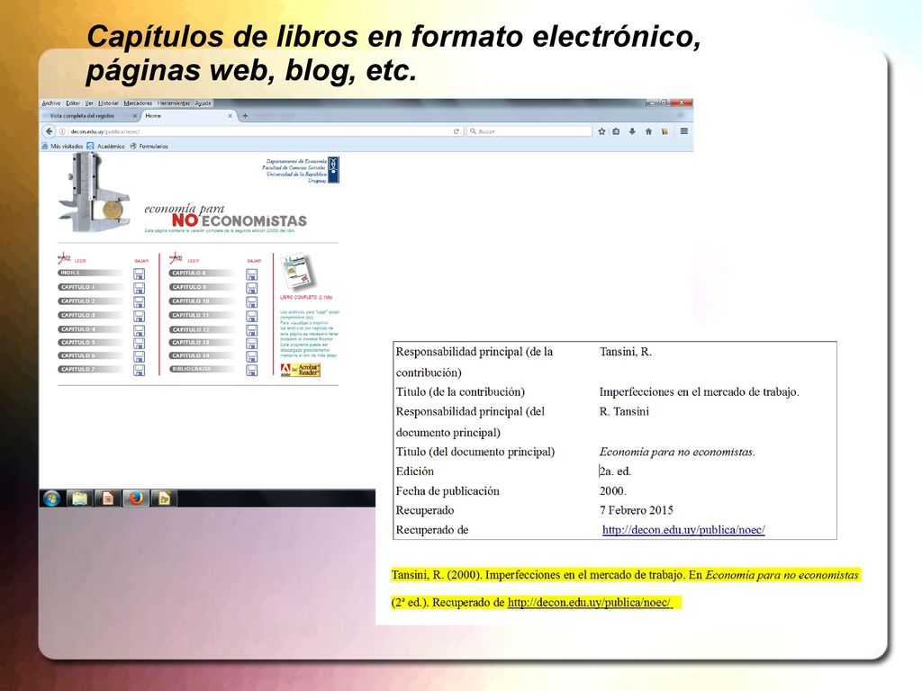 Capítulos de libros en formato electrónico, páginas web, blog, etc.