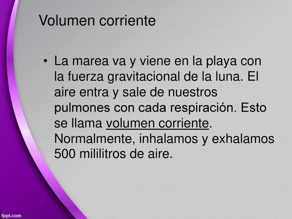 Volumen corriente • La marea va y viene en la playa con