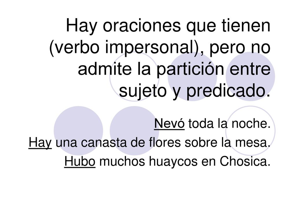 Hay oraciones que tienen (verbo impersonal), pero no admite la partición entre sujeto y predicado.