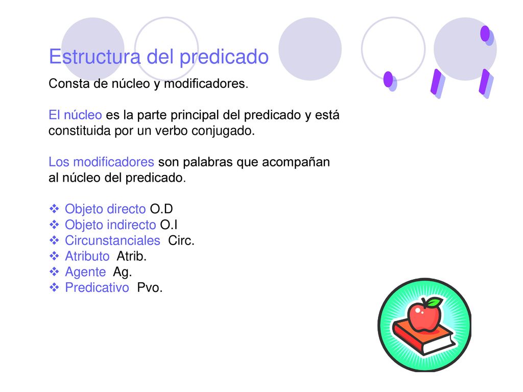 . , ; Estructura del predicado Consta de núcleo y modificadores.