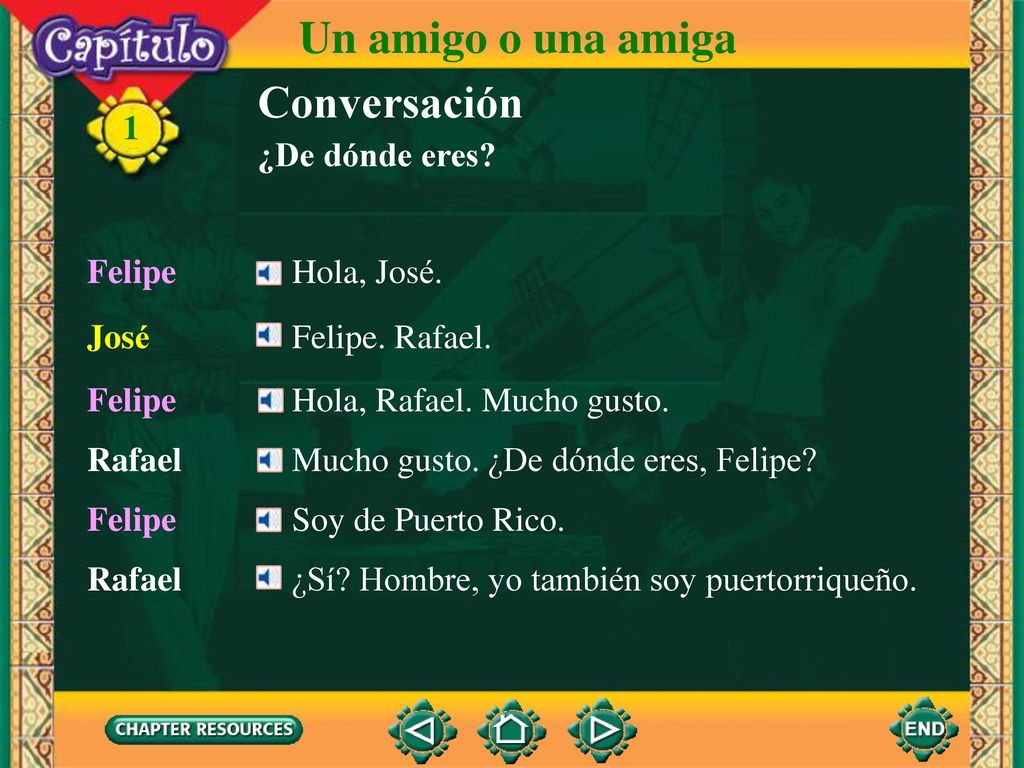 Un amigo o una amiga Conversación 1 ¿De dónde eres Felipe Hola, José.