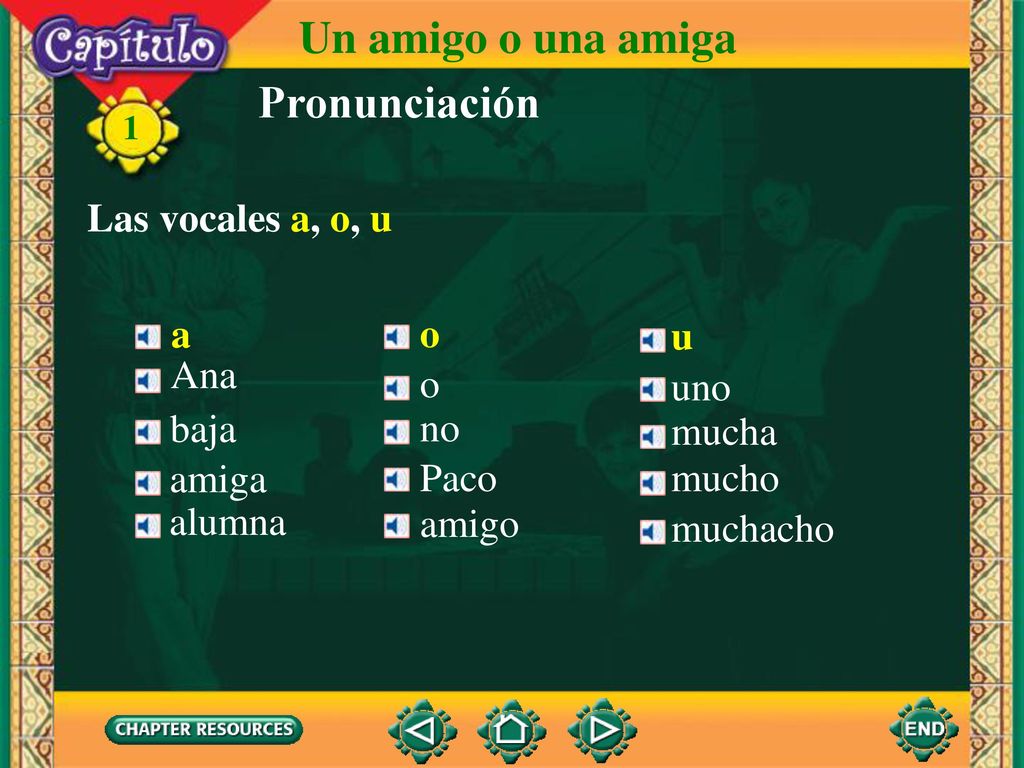 Un amigo o una amiga Pronunciación Las vocales a, o, u a o u Ana o uno