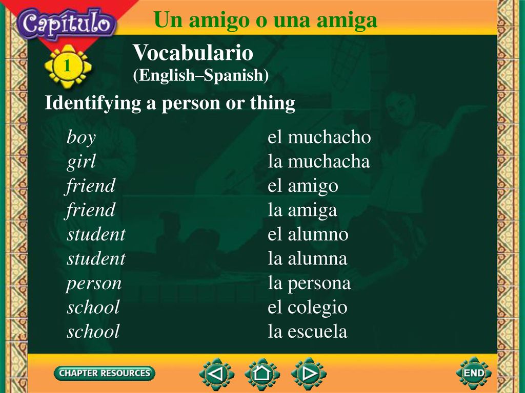 Un amigo o una amiga Vocabulario Identifying a person or thing boy