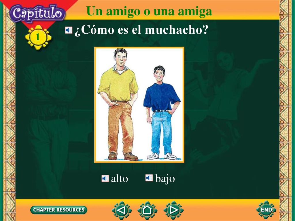 Un amigo o una amiga ¿Cómo es el muchacho 1 alto bajo