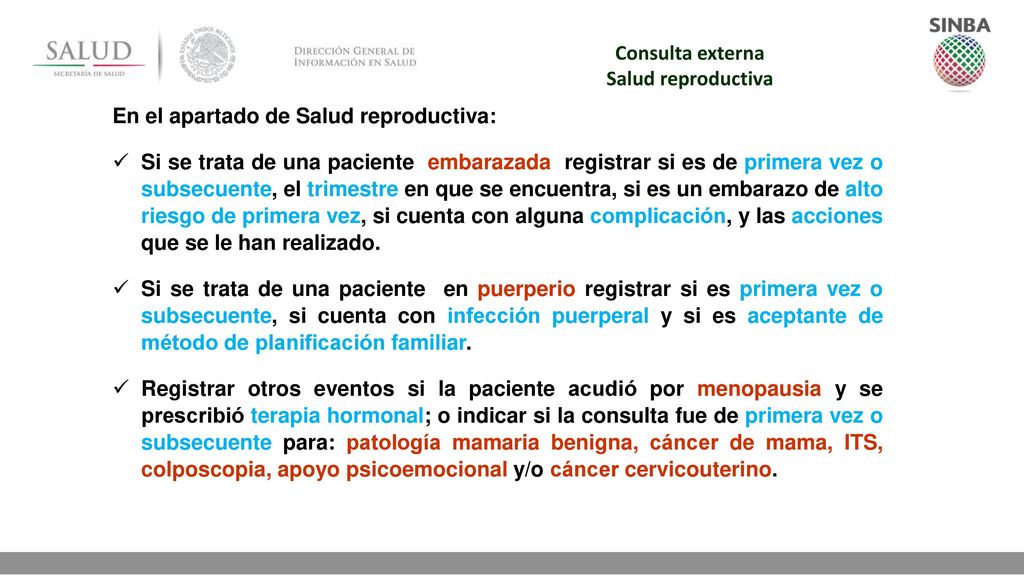 Consulta externa Salud reproductiva. En el apartado de Salud reproductiva: