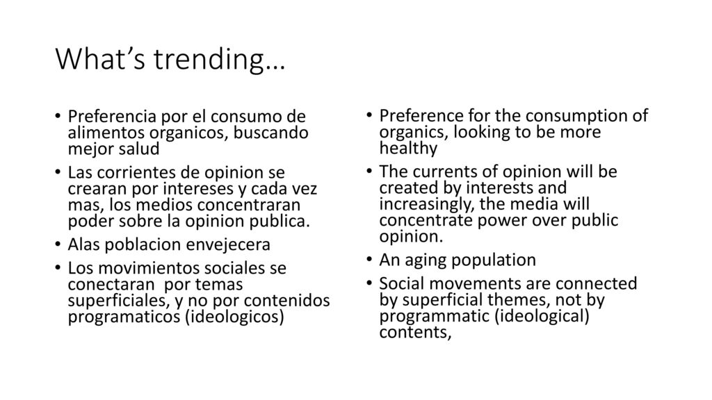 What’s trending… Preferencia por el consumo de alimentos organicos, buscando mejor salud.
