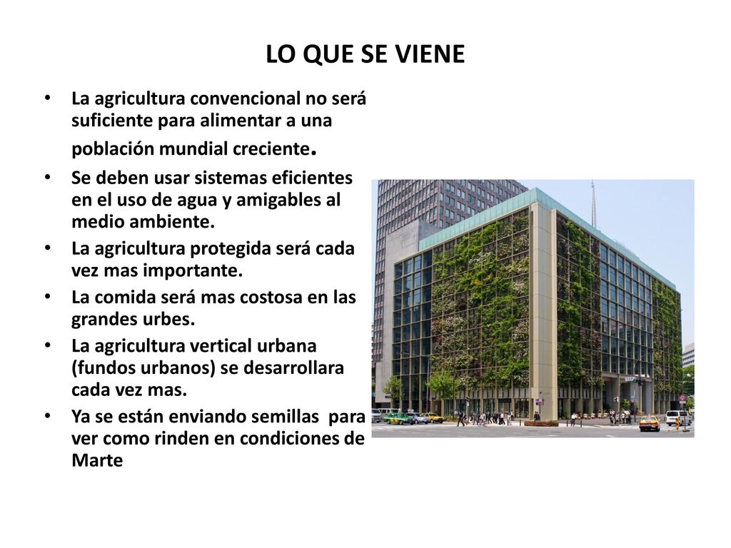 LO QUE SE VIENE La agricultura convencional no será suficiente para alimentar a una población mundial creciente.