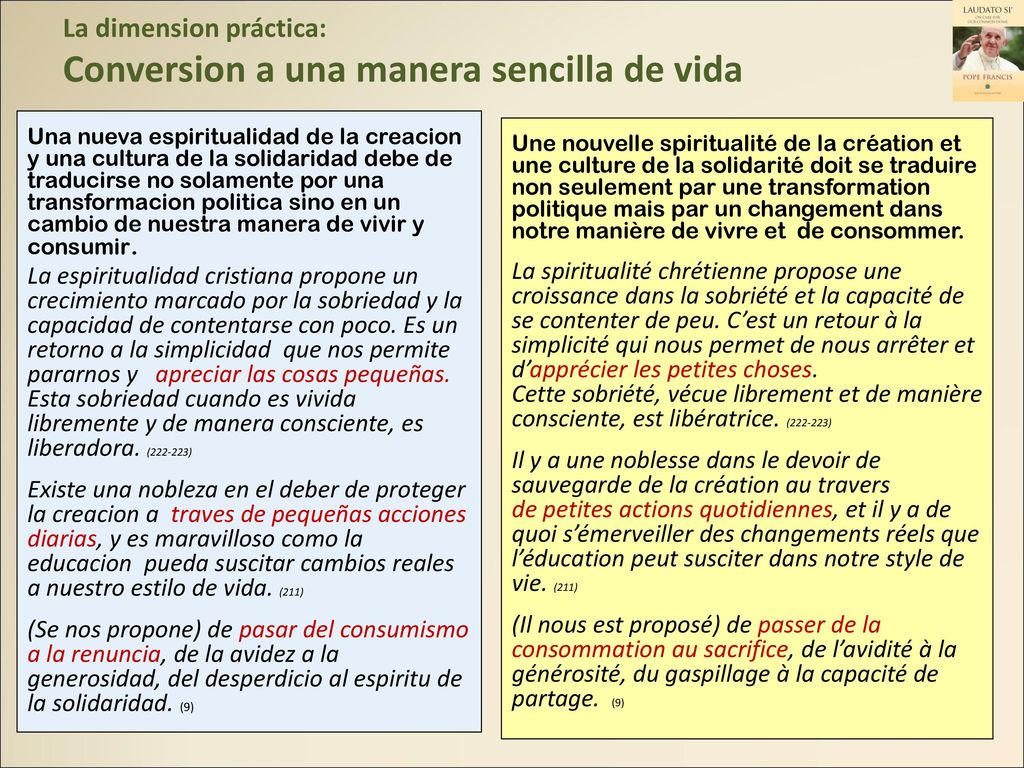 La dimension práctica: Conversion a una manera sencilla de vida