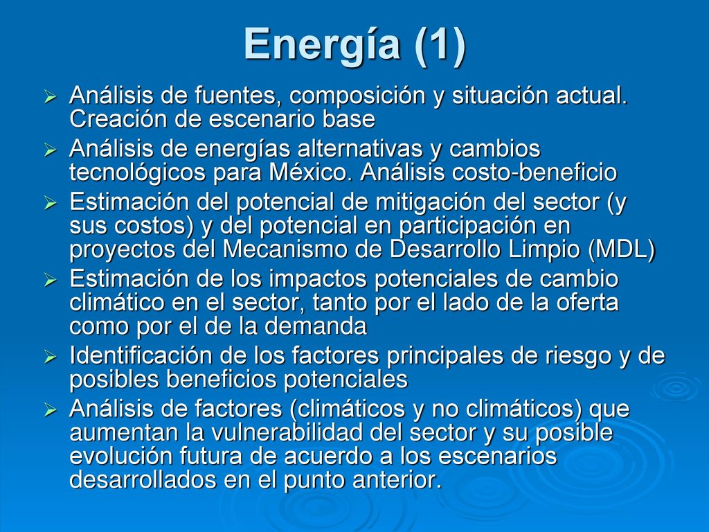 Energía (1) Análisis de fuentes, composición y situación actual. Creación de escenario base.