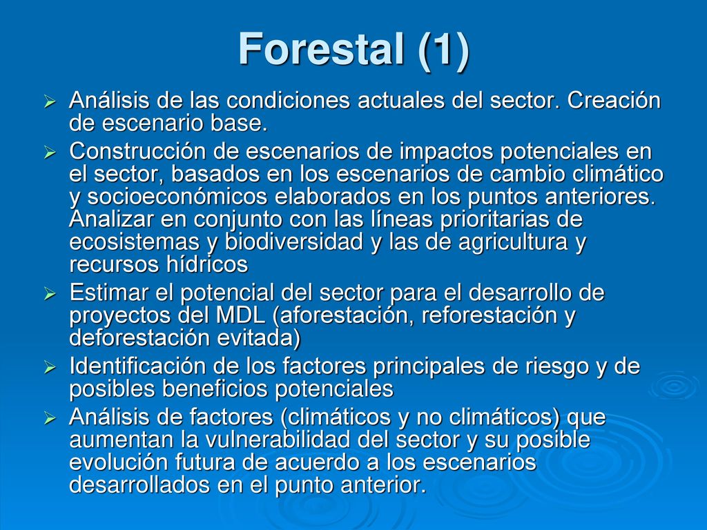 Forestal (1) Análisis de las condiciones actuales del sector. Creación de escenario base.