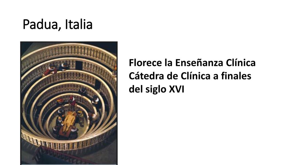 Padua, Italia Florece la Enseñanza Clínica Cátedra de Clínica a finales del siglo XVI