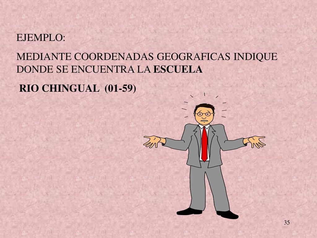 EJEMPLO: MEDIANTE COORDENADAS GEOGRAFICAS INDIQUE DONDE SE ENCUENTRA LA ESCUELA.
