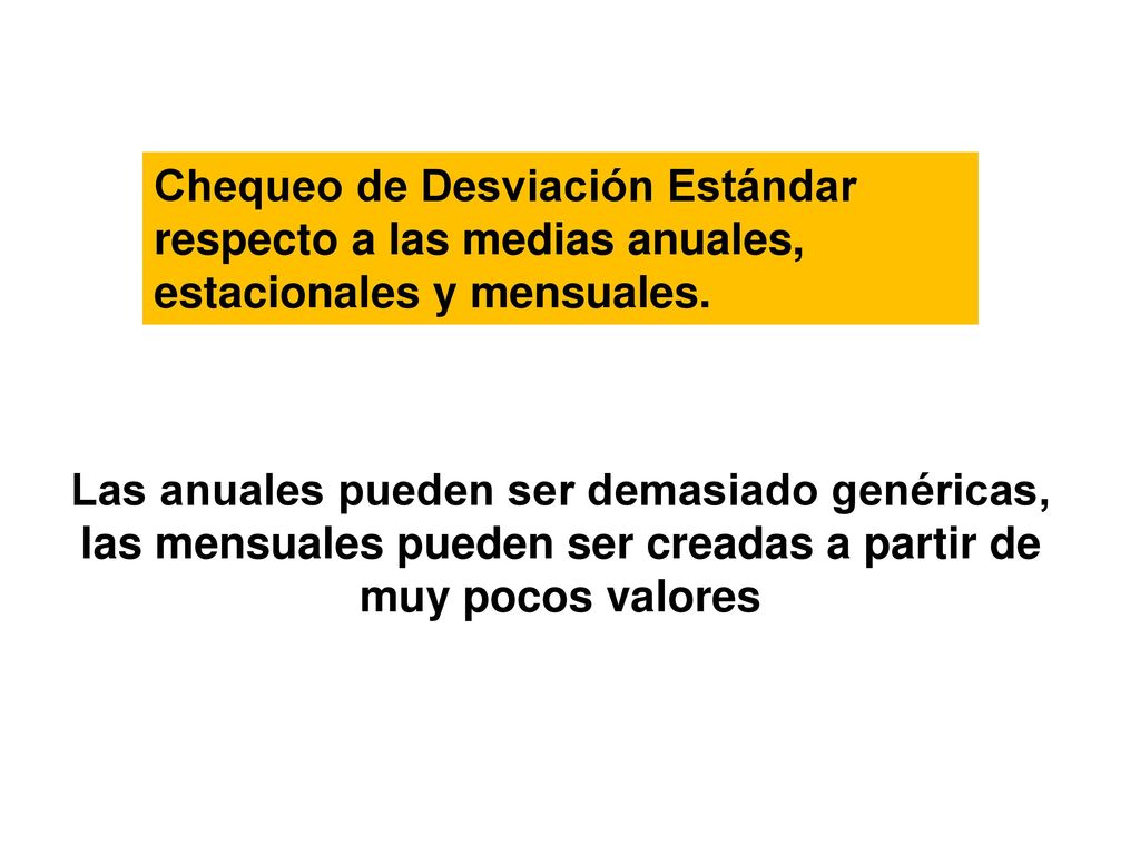 Chequeo de Desviación Estándar respecto a las medias anuales, estacionales y mensuales.