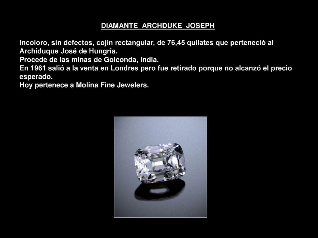 DIAMANTE ARCHDUKE JOSEPH Incoloro, sin defectos, cojín rectangular, de 76,45 quilates que perteneció al Archiduque José de Hungría.