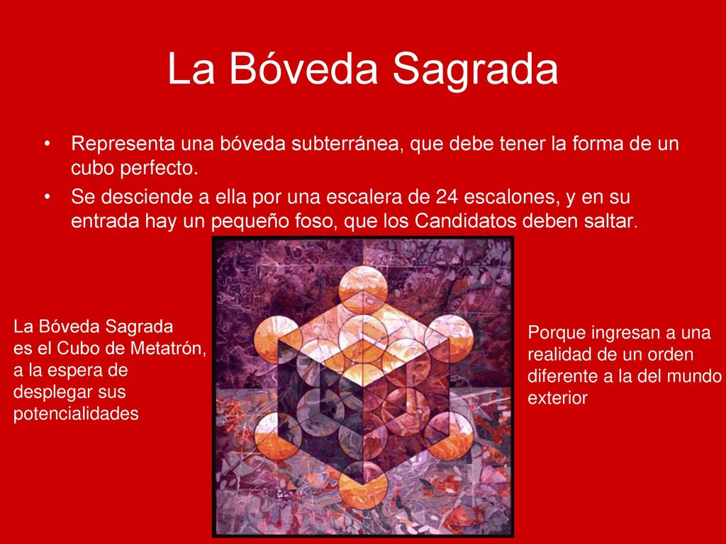 La Bóveda Sagrada Representa una bóveda subterránea, que debe tener la forma de un cubo perfecto.