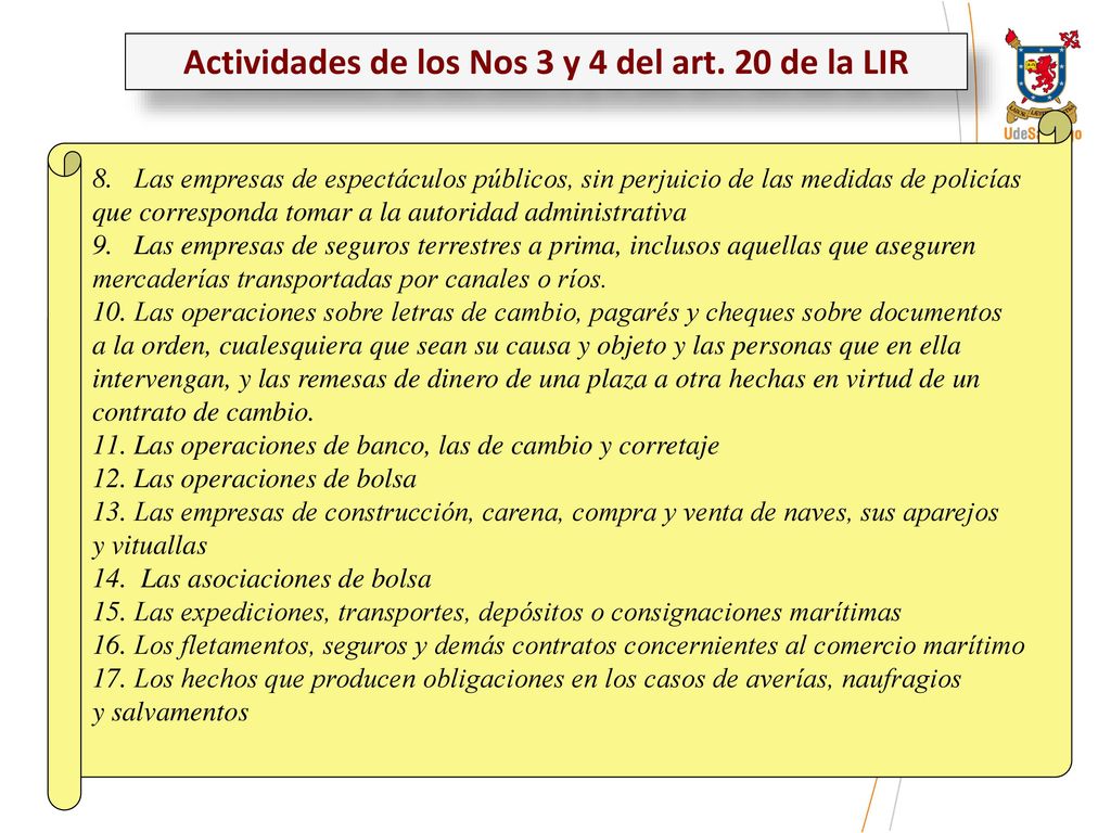 Actividades de los Nos 3 y 4 del art. 20 de la LIR