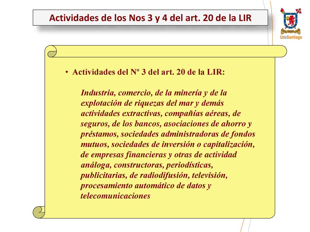 Actividades de los Nos 3 y 4 del art. 20 de la LIR