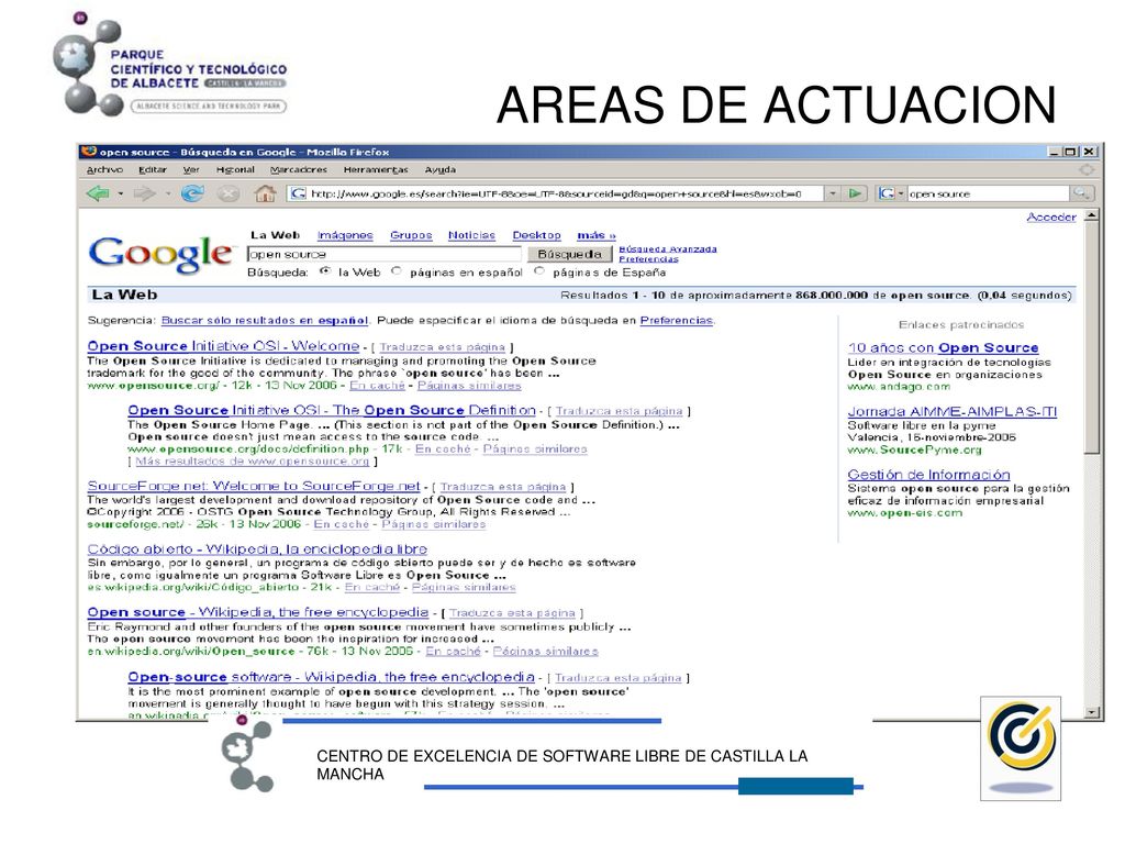 AREAS DE ACTUACION CENTRO DE EXCELENCIA DE SOFTWARE LIBRE DE CASTILLA LA MANCHA