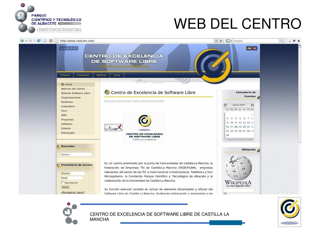 WEB DEL CENTRO CENTRO DE EXCELENCIA DE SOFTWARE LIBRE DE CASTILLA LA MANCHA