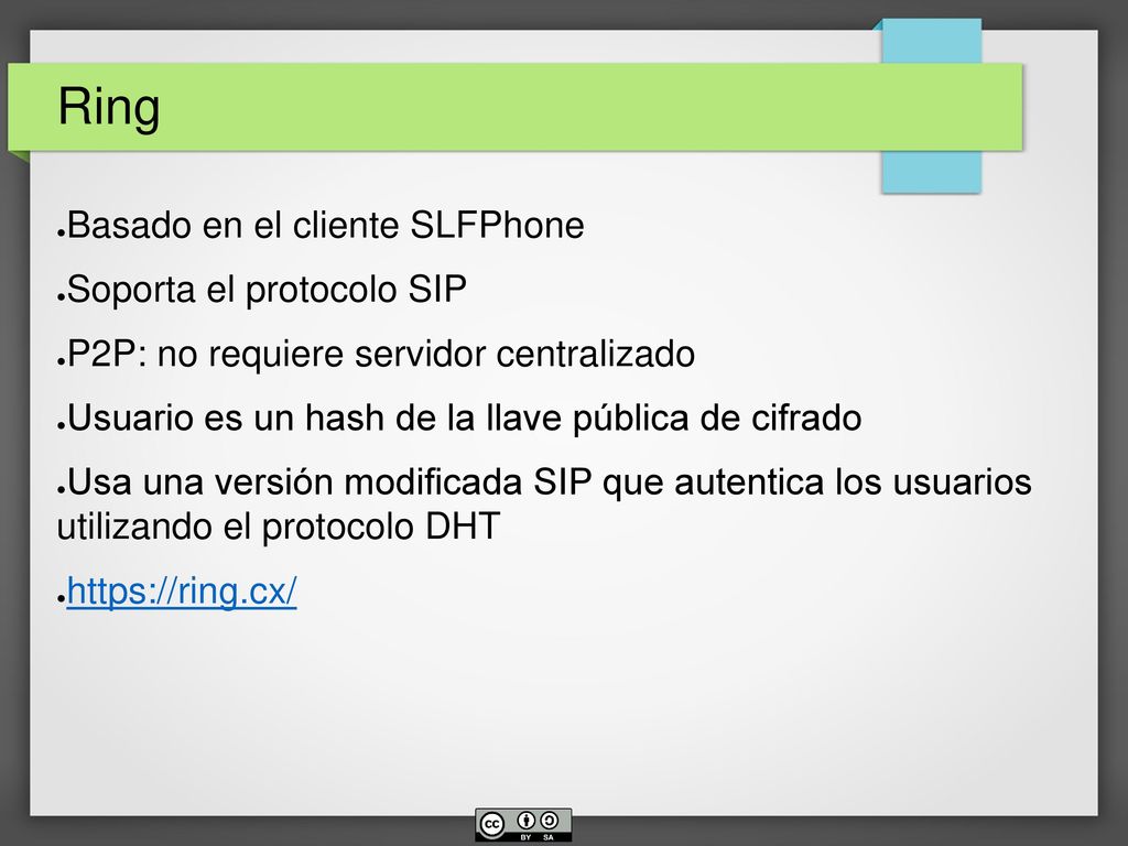 Ring Basado en el cliente SLFPhone Soporta el protocolo SIP